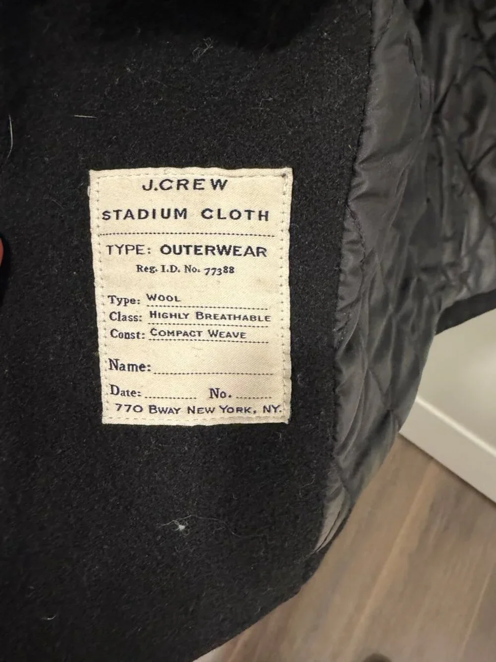 J. CREW – Gray Wool Stadium Cloth University Peacoat – Lined Quilted – Medium - Picture 4 of 4